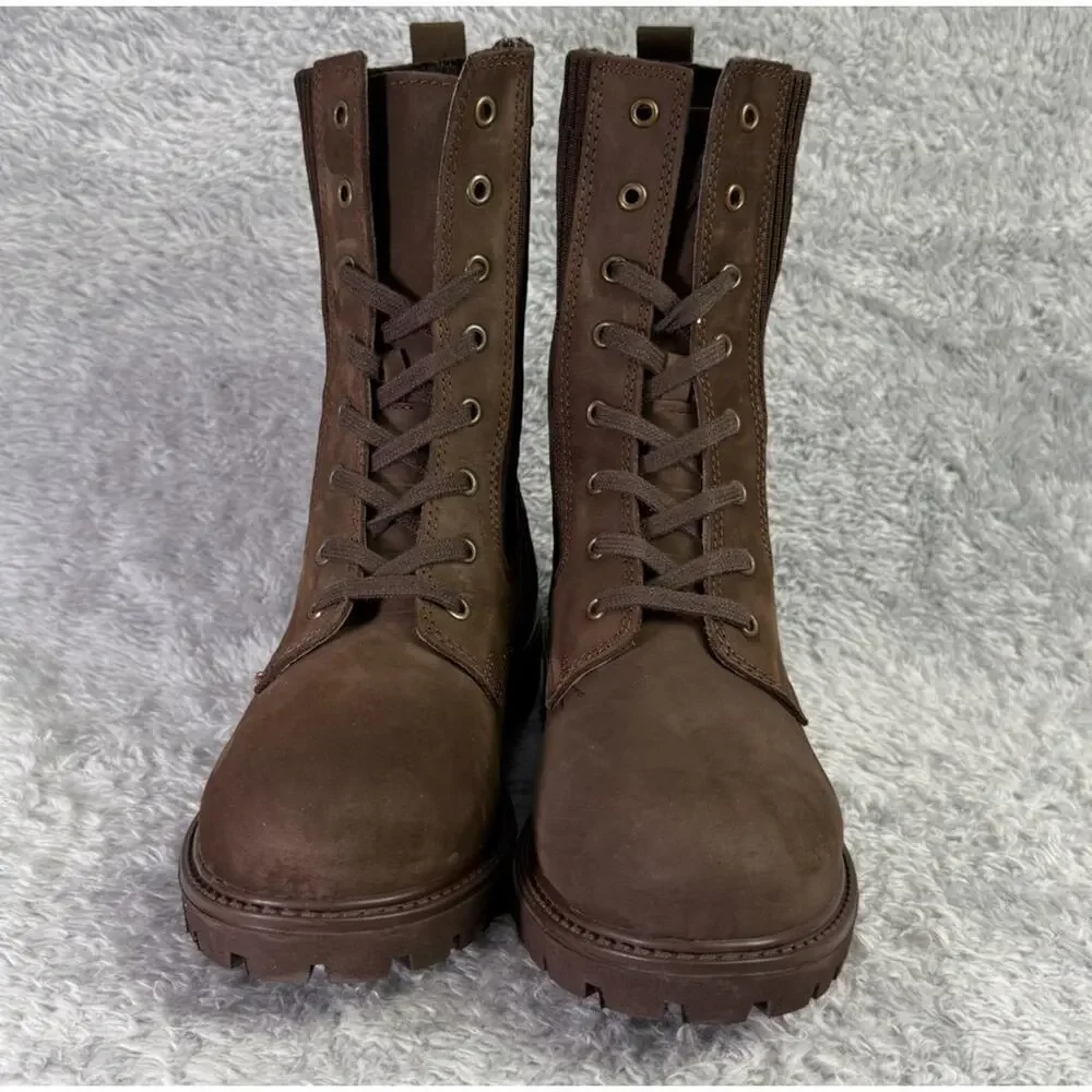 Bueno Stella Combat Boots Brown Suede Lace Up Booties Women's Size 7.5